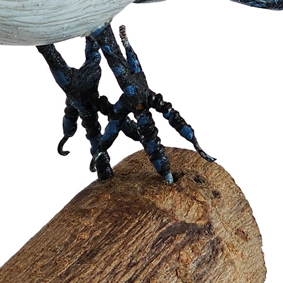 Handcrafted Blue Jay Bird Figurine On Wooden Base - Picture 2 of 12